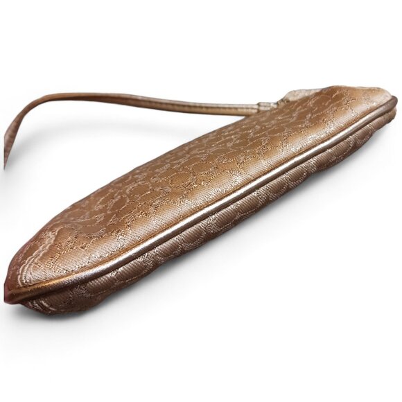 Coach Gold Metallic Leather Jacquard Gold Thread Monogram C Wristlet Clutch - Picture 8 of 8